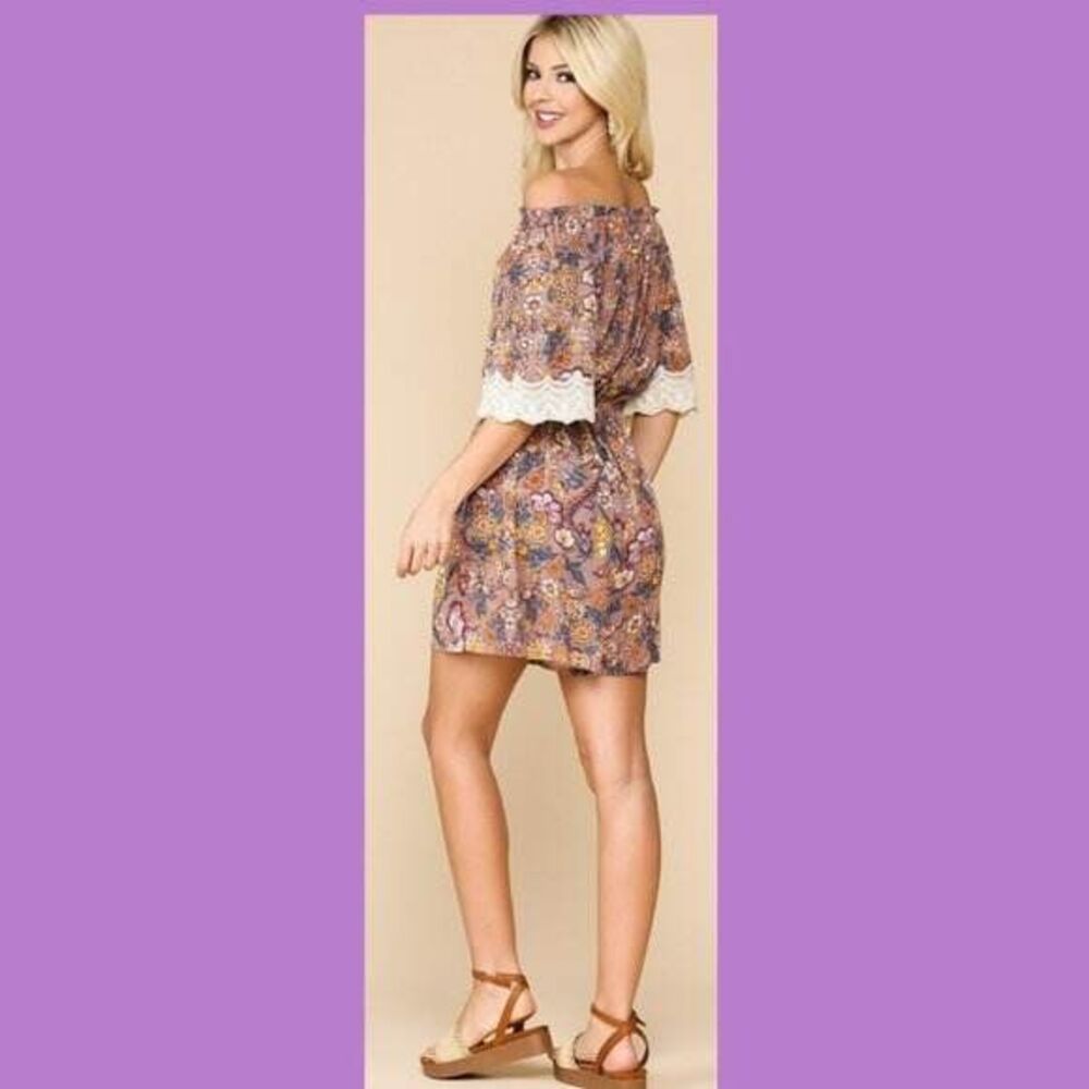 New GIGIO M 8 10 Pull-on Rayon Gauze Floral Lavender Crochet Sleeve Romper - Picture 3 of 7